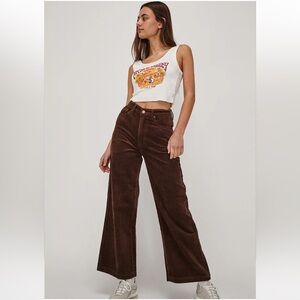 Ghanda Cameron Deep Chocolate Brown Corduroy Pants Wide Leg 4 8 NEW High Rise